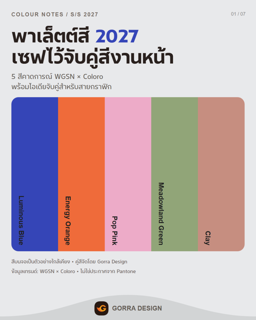 พาเล็ตต์สี 2027: 5 สี WGSN × Coloro พร้อมวิธีจับคู่สีสำหรับงานกราฟิก